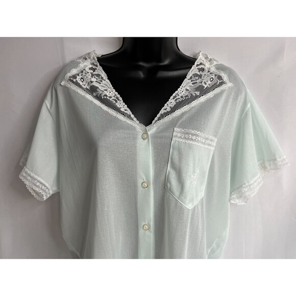Olga Vintage Nylon Night Shirt Size M Lace Baby Blue Sleepwear Slip Romantic - Picture 3 of 6